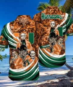 Miami Hurricanes Funny Hawaiian Shirt Halloween Michael Myers Freddy Krueger Chucky