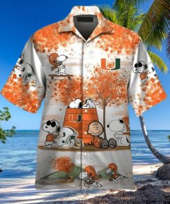 Miami Hurricanes Funny Hawaiian Shirt The Peanuts Snoopy Autumn Tree