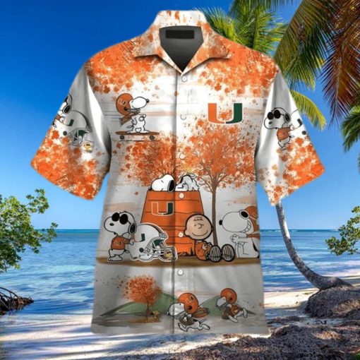 Miami Hurricanes Funny Hawaiian Shirt The Peanuts Snoopy Autumn Tree