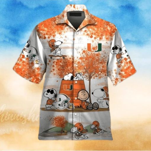 Miami Hurricanes Funny Hawaiian Shirt The Peanuts Snoopy Autumn Tree