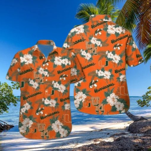 Miami Hurricanes Funny Hawaiian Shirt  Tropical Flower Pattern Summer Beach Gift