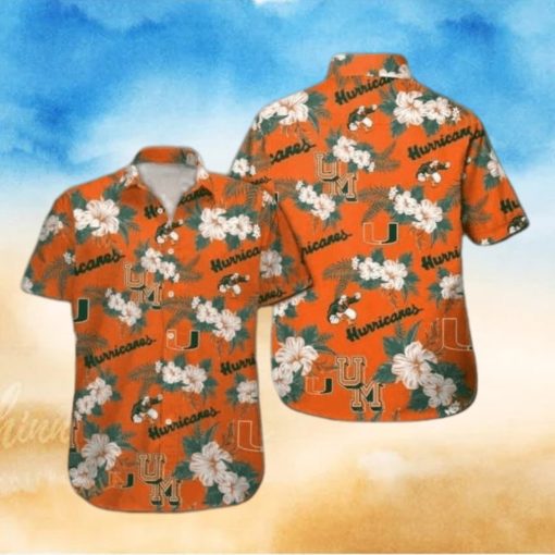 Miami Hurricanes Funny Hawaiian Shirt  Tropical Flower Pattern Summer Beach Gift