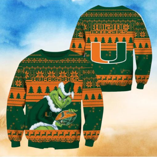 Miami Hurricanes Grinch Christmas Ugly Sweater NCAA Funny Gift For Men And Women