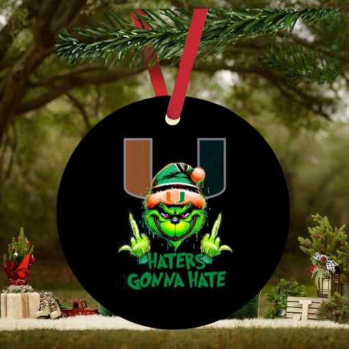 Miami Hurricanes Grinch Santa Middle finger haters gonna hate ornament