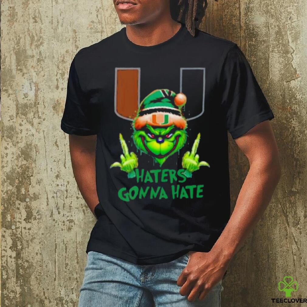 Miami Hurricanes Grinch Santa Middle finger haters gonna hate shirt Miami Hurricanes Grinch Santa Middle finger haters gonna hate shirt
