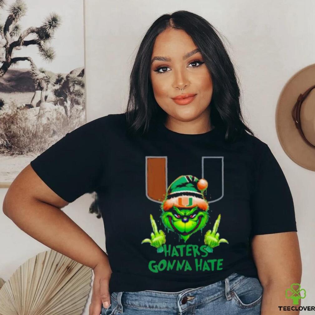 Miami Hurricanes Grinch Santa Middle finger haters gonna hate shirt Miami Hurricanes Grinch Santa Middle finger haters gonna hate shirt