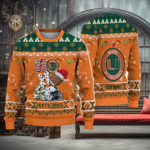 Miami Hurricanes NCAA Ho Ho Ho Snow Christmas Personalized Ugly Sweater