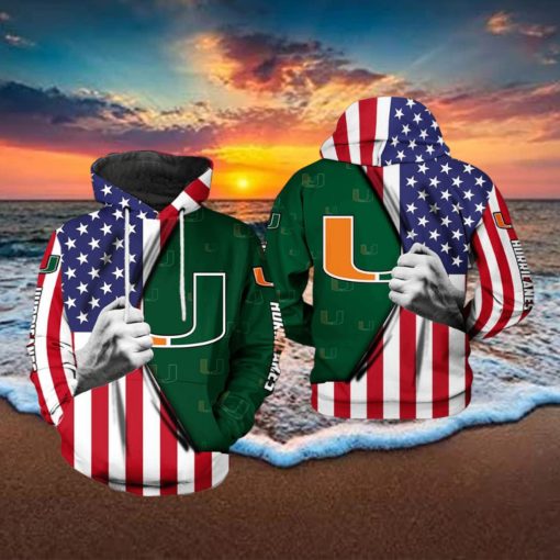Miami Hurricanes NCAA US Flag 3D Printed Hoodie Ver