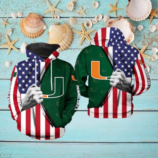 Miami Hurricanes NCAA US Flag 3D Printed Hoodie Ver