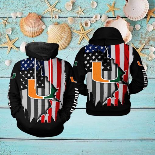 Miami Hurricanes NCAA US Flag 3D Printed Hoodie