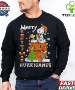 Miami Hurricanes Snoopy And Woodstock Merry Christmas Shirt