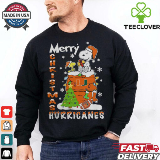 Miami Hurricanes Snoopy And Woodstock Merry Christmas Shirt
