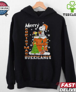 Miami Hurricanes Snoopy And Woodstock Merry Christmas Shirt