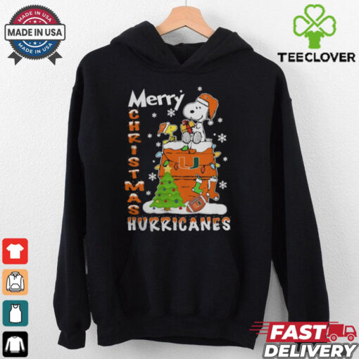 Miami Hurricanes Snoopy And Woodstock Merry Christmas Shirt