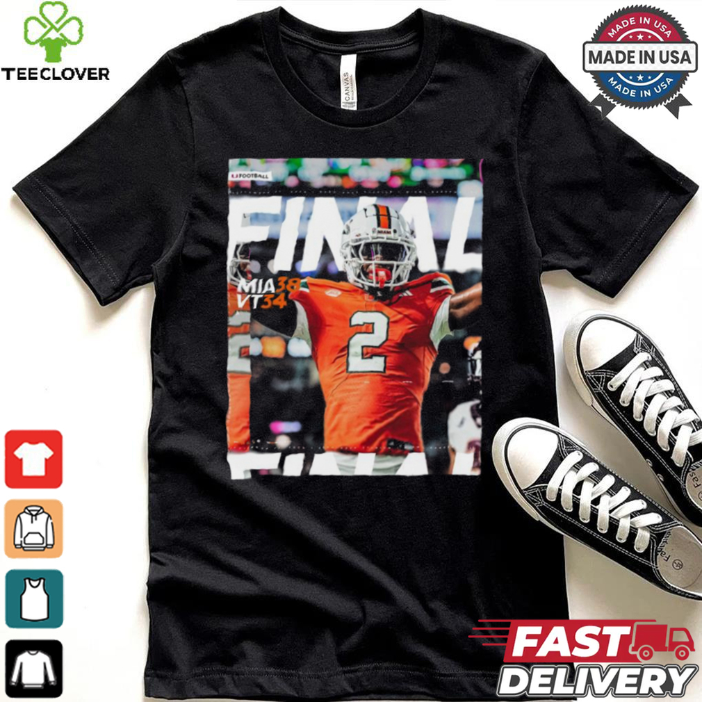 Miami Hurricanes Wins 38 34 Virginia Tech Football 2024 ACC Game Final Score T Shirt Miami Hurricanes Wins 38 34 Virginia Tech Football 2024 ACC Game Final Score T Shirt