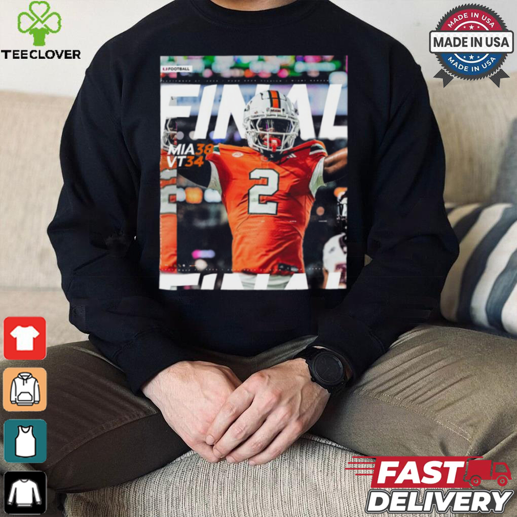 Miami Hurricanes Wins 38 34 Virginia Tech Football 2024 ACC Game Final Score T Shirt Miami Hurricanes Wins 38 34 Virginia Tech Football 2024 ACC Game Final Score T Shirt