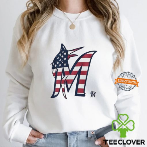 Miami Marlins M logo x Flag of the United States shirt