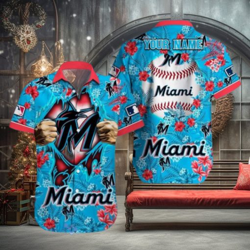 Miami Marlins MLB All Over printed 3D Hawaiian Shirt Custom Name