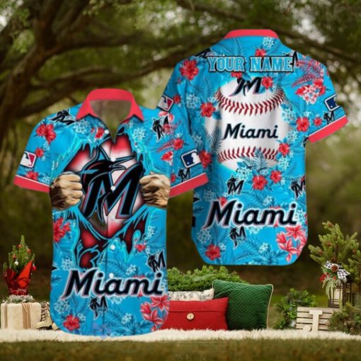 Miami Marlins MLB All Over printed 3D Hawaiian Shirt Custom Name