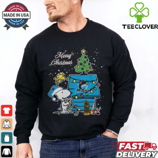 Miami Marlins Merry Christmas With Snoopy Baby T Shirt