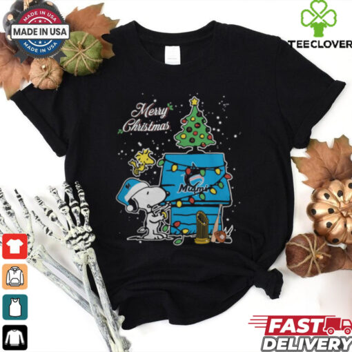 Miami Marlins Merry Christmas With Snoopy Baby T Shirt