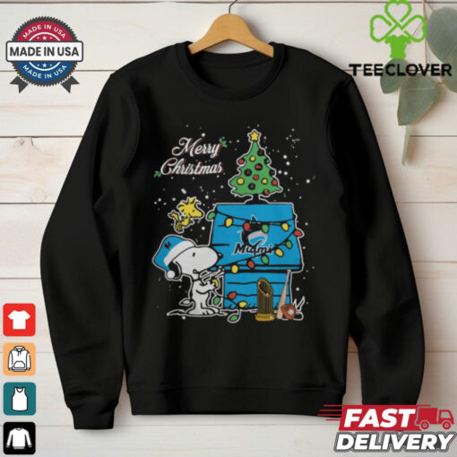 Miami Marlins Merry Christmas With Snoopy Baby T Shirt