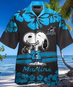 Miami Marlins Snoopy Short Sleeve Button Up Tropical Aloha Hawaiian Shirts