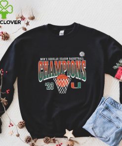 Miami hurricanes women’s black 2023 acc men’s basketball regular season champions hoodie, sweater, longsleeve, shirt v-neck, t-shirt