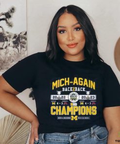 Mich Again Back 2 Back 2022 – 2023 Champions Michigan Wolverines Men’s Ice Hockey T Shirt