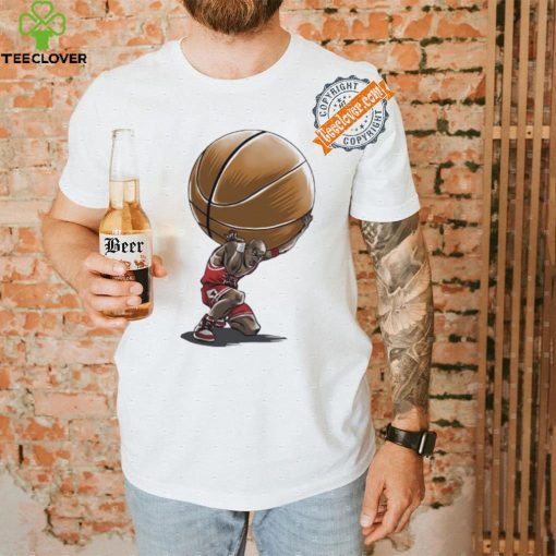Michael Jordan in the style of Atlas holding the world of basketball on his shoulders shirt