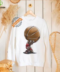 Michael Jordan in the style of Atlas holding the world of basketball on his shoulders shirt