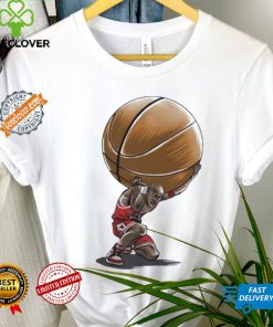 Michael Jordan in the style of Atlas holding the world of basketball on his shoulders shirt