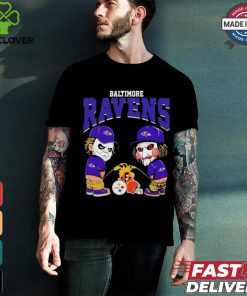 Michael Myers And Billy The Puppet X Baltimore Ravens Pee On NFL Teams Halloween Shirt