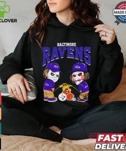 Michael Myers And Billy The Puppet X Baltimore Ravens Pee On NFL Teams Halloween Shirt