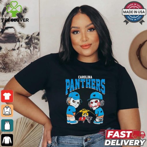 Michael Myers And Billy The Puppet X Carolina Panthers Pee On NFL Teams Halloween Shirt