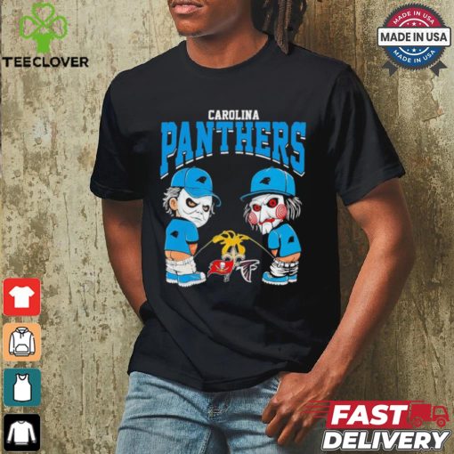 Michael Myers And Billy The Puppet X Carolina Panthers Pee On NFL Teams Halloween Shirt