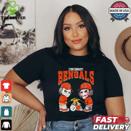 Michael Myers And Billy The Puppet X Cincinnati Bengals Pee On NFL Teams Halloween Shirt