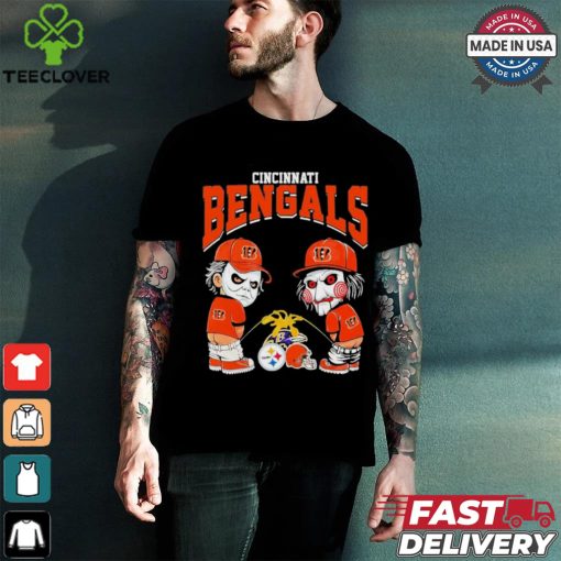 Michael Myers And Billy The Puppet X Cincinnati Bengals Pee On NFL Teams Halloween Shirt