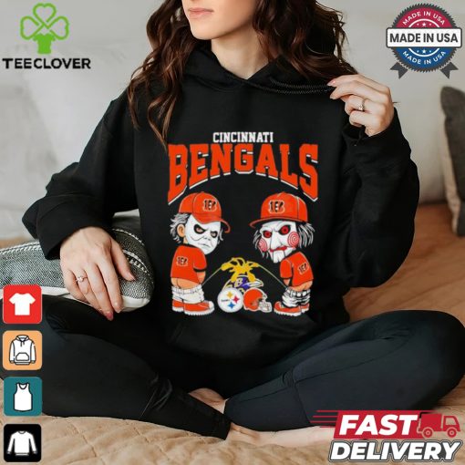 Michael Myers And Billy The Puppet X Cincinnati Bengals Pee On NFL Teams Halloween Shirt