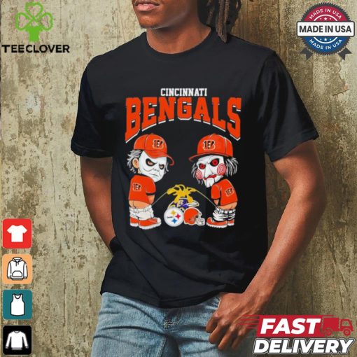Michael Myers And Billy The Puppet X Cincinnati Bengals Pee On NFL Teams Halloween Shirt