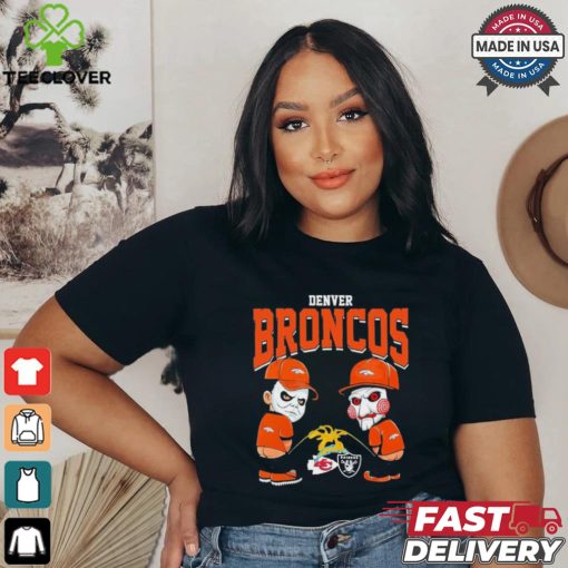 Michael Myers And Billy The Puppet X Denver Broncos Pee On NFL Teams Halloween Shirt