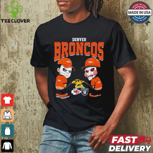 Michael Myers And Billy The Puppet X Denver Broncos Pee On NFL Teams Halloween Shirt