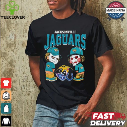 Michael Myers And Billy The Puppet X Jacksonville Jaguars Pee On NFL Teams Halloween Shirt