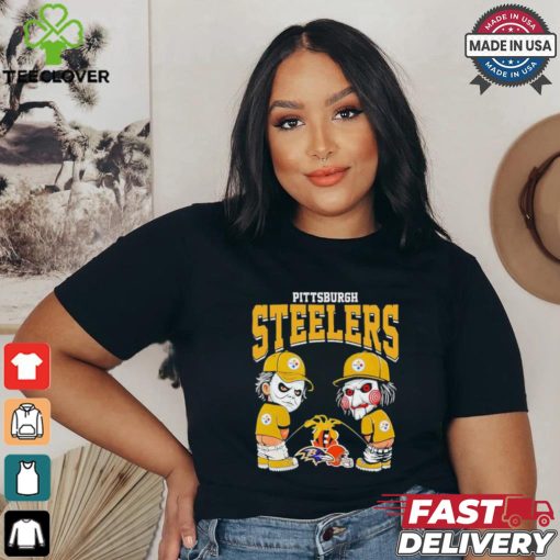 Michael Myers And Billy The Puppet X Pittsburgh Steelers Pee On NFL Teams Halloween Shirt