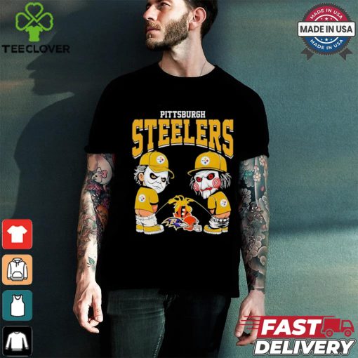 Michael Myers And Billy The Puppet X Pittsburgh Steelers Pee On NFL Teams Halloween Shirt
