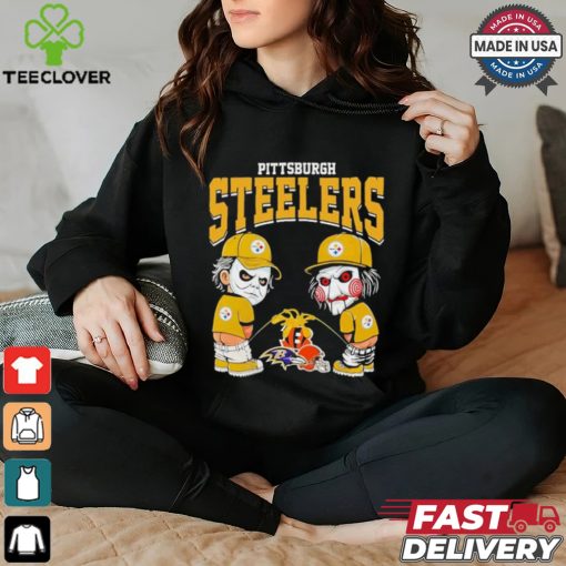 Michael Myers And Billy The Puppet X Pittsburgh Steelers Pee On NFL Teams Halloween Shirt