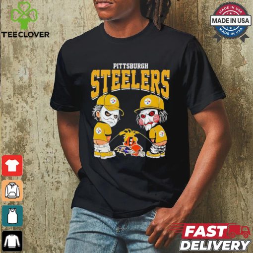 Michael Myers And Billy The Puppet X Pittsburgh Steelers Pee On NFL Teams Halloween Shirt