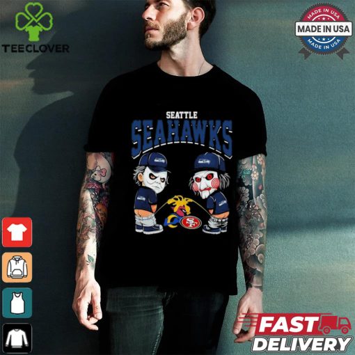 Michael Myers And Billy The Puppet X Seattle Seahawks Pee On NFL Teams Halloween Shirt