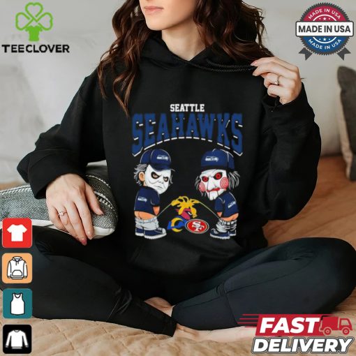 Michael Myers And Billy The Puppet X Seattle Seahawks Pee On NFL Teams Halloween Shirt