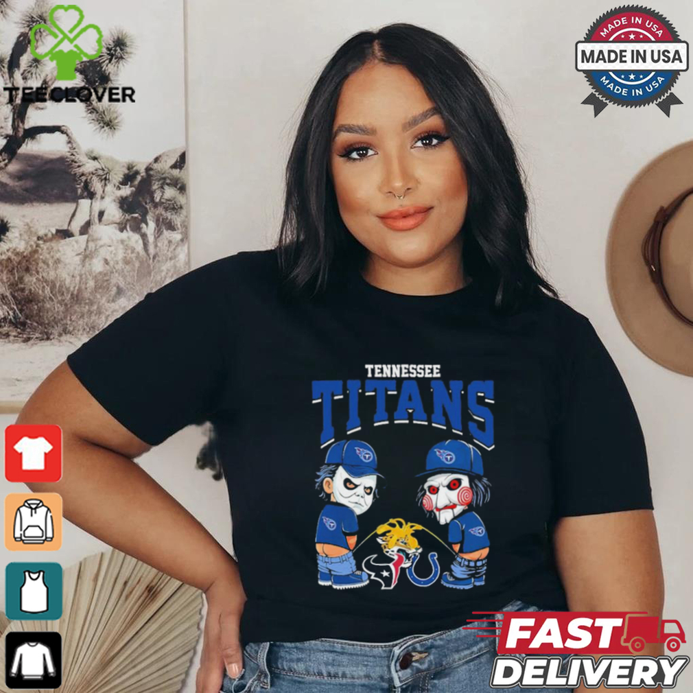 Michael Myers And Billy The Puppet X Tennessee Titans Pee On NFL Teams Halloween Shirt Michael Myers And Billy The Puppet X Tennessee Titans Pee On NFL Teams Halloween Shirt